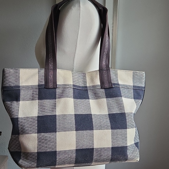 COACH Navy Buffalo Plaid Canvas Tote - Picture 6 of 16
